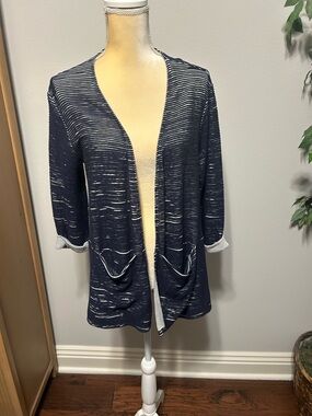 NEW Bleusalt Navy Striped Open-Front Women's Cardigan Sweater Sz S
